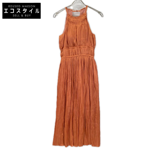 Estella.K エステラケー 125151367 オレンジ Adeline Pleaded Dress サテンランダムプリーツホルタードレス ワンピース