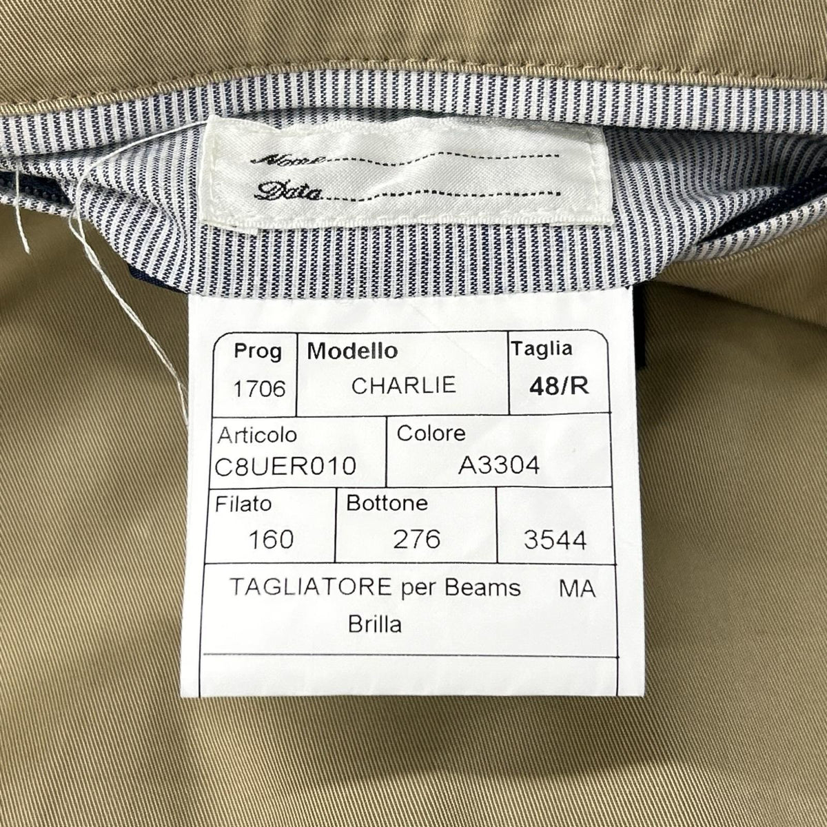 TAGLIATORE タリアトーレ Brilla per il gusto別注 C8UER010 CHARLIE ベージュ コットン×ナイロン ダブルブレストピーコート コート