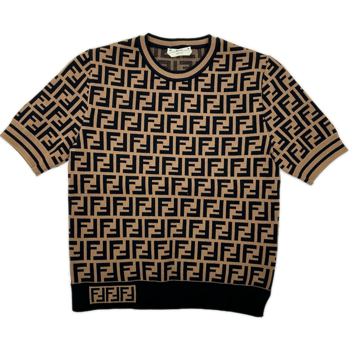 FENDI フェンディ ブラウン ズッカ柄 ショートスリーブ ニットカットソー トップス