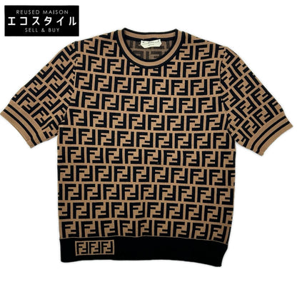 FENDI フェンディ ブラウン ズッカ柄 ショートスリーブ ニットカットソー トップス