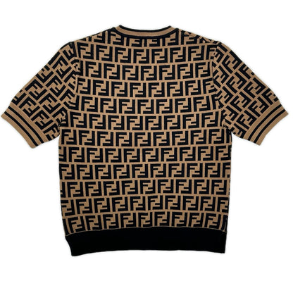 FENDI フェンディ ブラウン ズッカ柄 ショートスリーブ ニットカットソー トップス