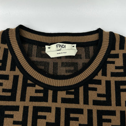 FENDI フェンディ ブラウン ズッカ柄 ショートスリーブ ニットカットソー トップス