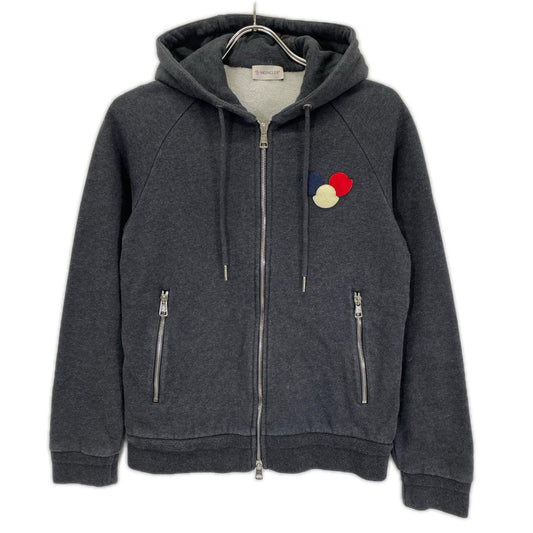 MONCLER モンクレール C20918400000 チャコール ロゴパッチ ダブルジップ ジップアップパーカー トップス