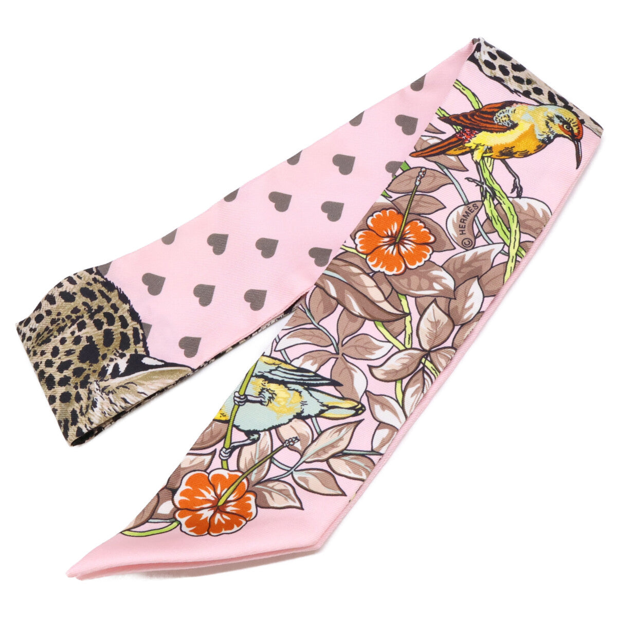 HERMES エルメス 【美品】H063513S 22 JUNGLE LOVE LOVE ジャングルラブラブ シルク ツイリー スカーフ