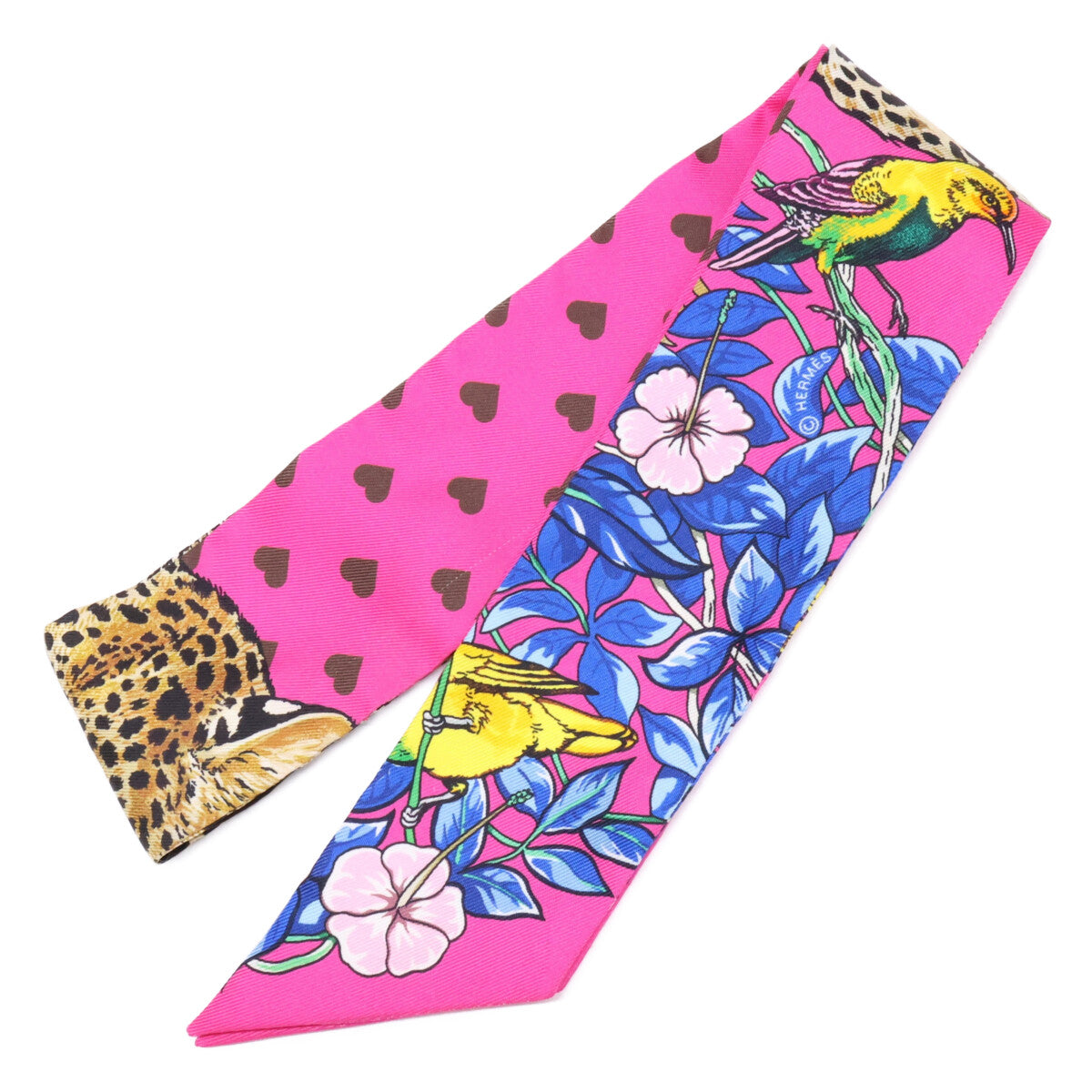 HERMES エルメス 【美品】H063513S 20 JUNGLE LOVE LOVE ジャングルラブラブ シルク ツイリー スカーフ