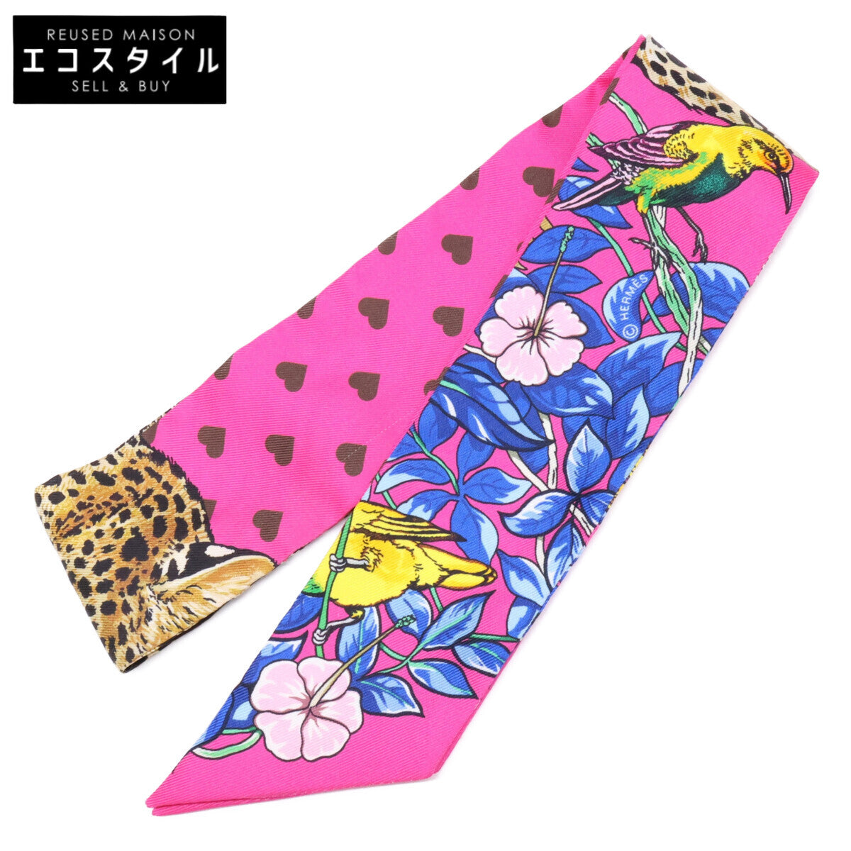 HERMES エルメス 【美品】H063513S 20 JUNGLE LOVE LOVE ジャングルラブラブ シルク ツイリー スカーフ
