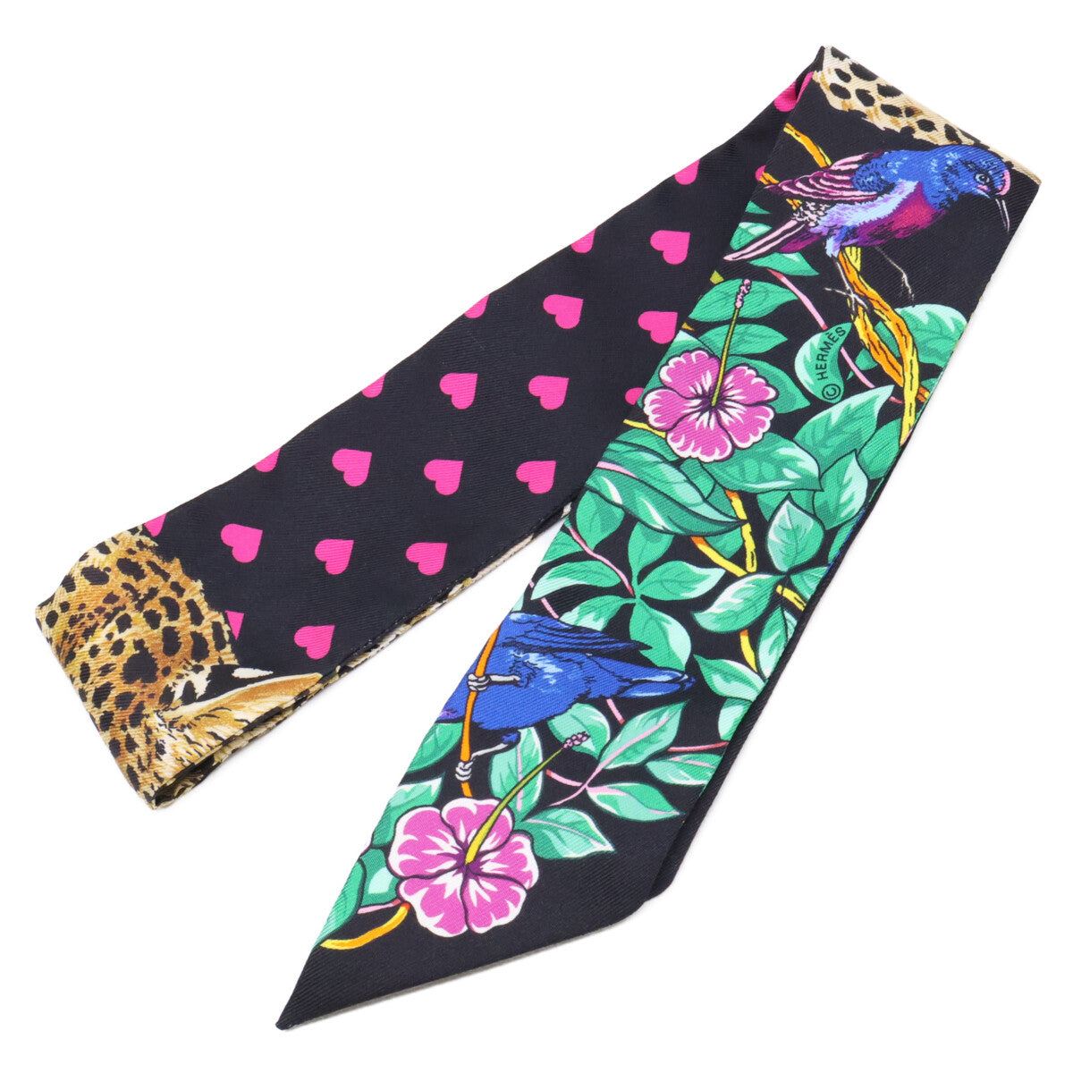 HERMES エルメス 【美品/バレンタインコレクション】H063513S 13 JUNGLE LOVE LOVE ジャングルラブラブ シルク ツイリー スカーフ