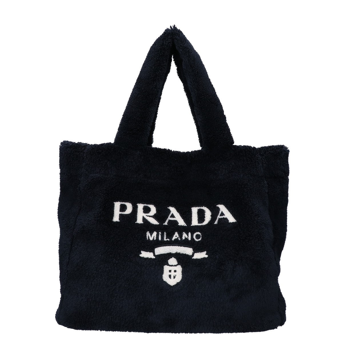 PRADA プラダ 美品 1BG130 トライアングルプレート フロントロゴ パイル テリー トートバッグ