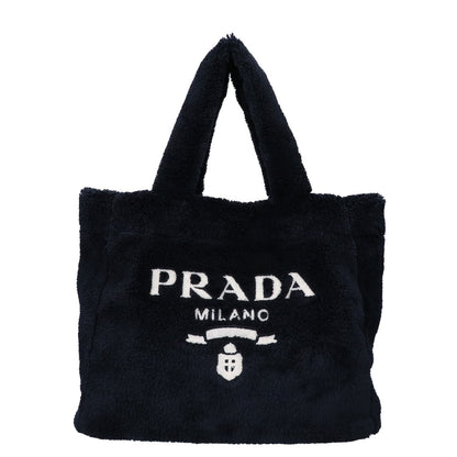 PRADA プラダ 美品 1BG130 トライアングルプレート フロントロゴ パイル テリー トートバッグ