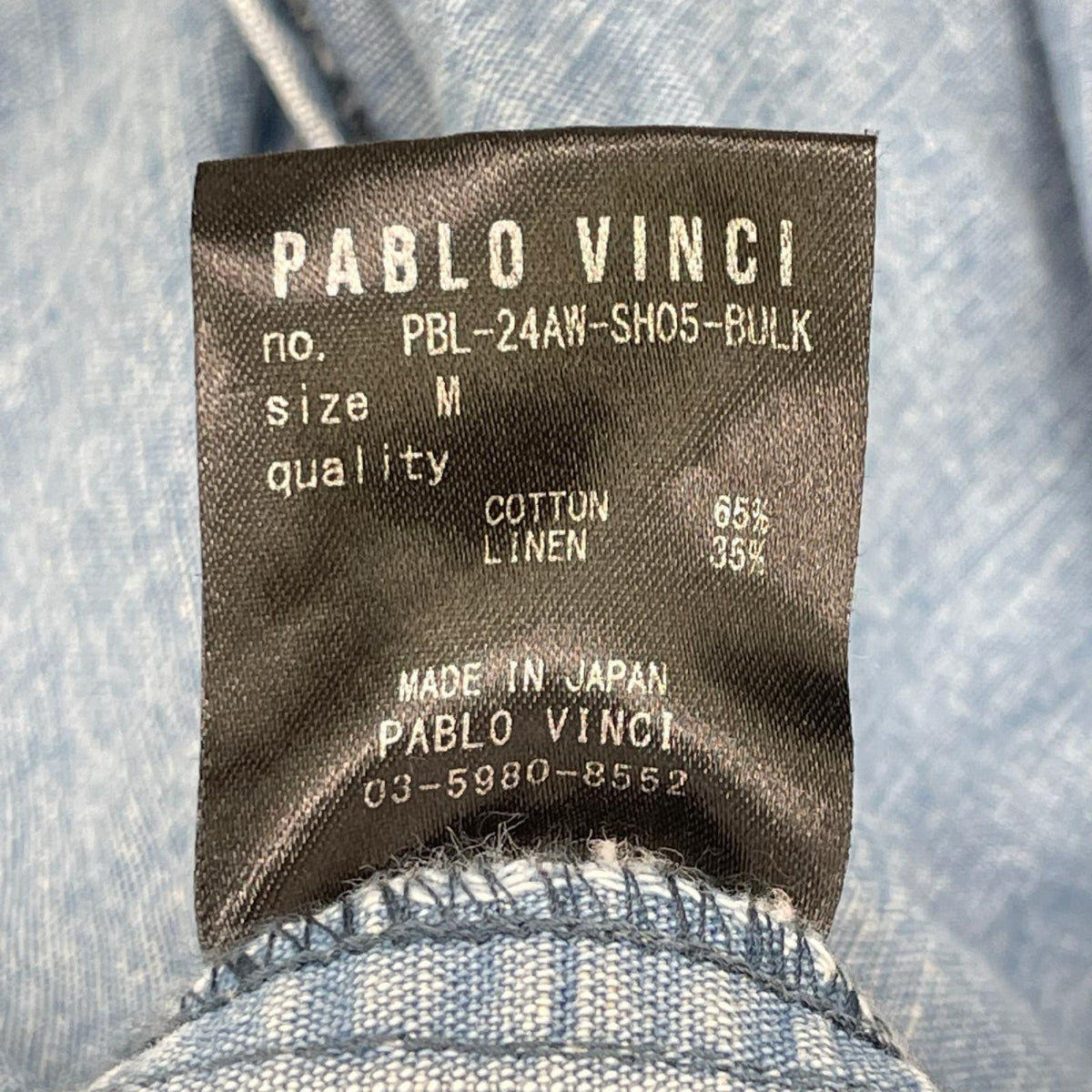 Pablo vinci パブロヴィンチ 24AW PBL-24AW-SH05-BULK ライトブルー コットンリネン シャンブレー ジップ シャツジャケット ジャケット