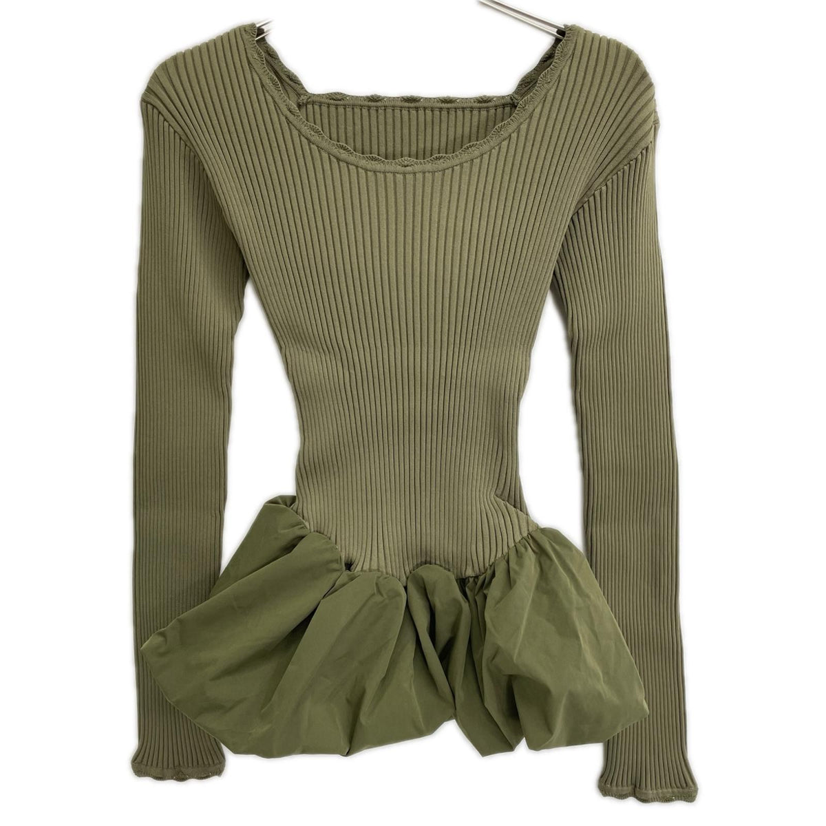 Ameri アメリ 26年製 カーキ BALLOON HEM DOCKING KNIT TOP トップス