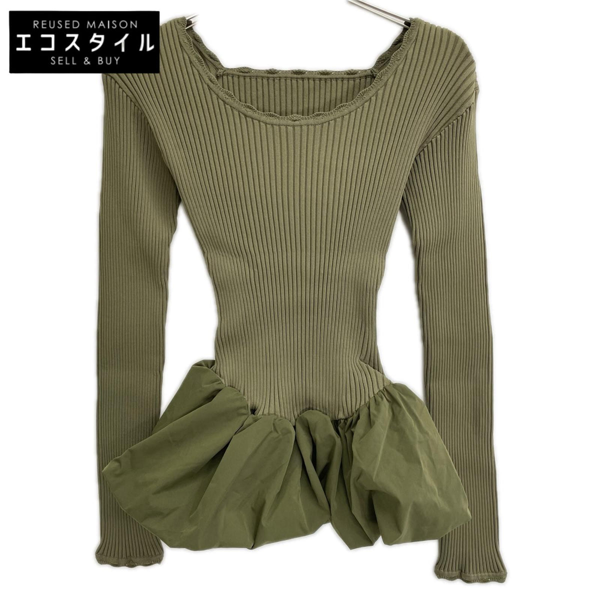 Ameri アメリ 26年製 カーキ BALLOON HEM DOCKING KNIT TOP トップス