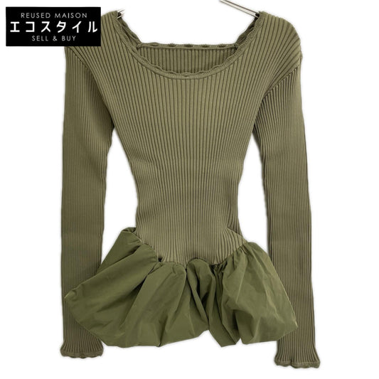 Ameri アメリ 26年製 カーキ BALLOON HEM DOCKING KNIT TOP トップス