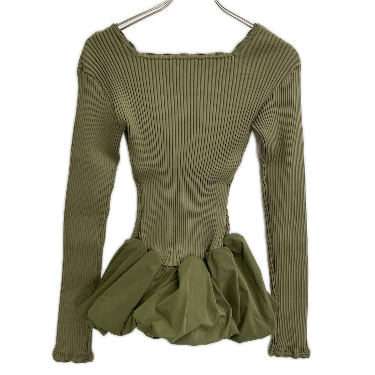 Ameri アメリ 26年製 カーキ BALLOON HEM DOCKING KNIT TOP トップス