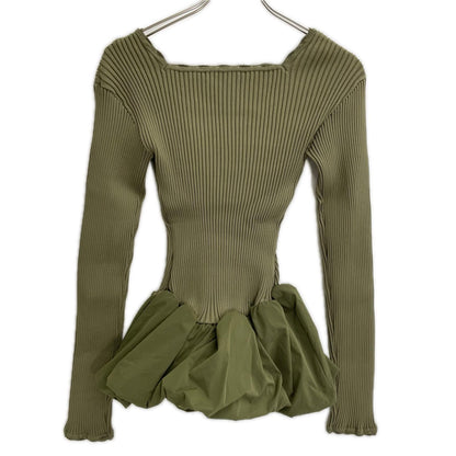 Ameri アメリ 26年製 カーキ BALLOON HEM DOCKING KNIT TOP トップス
