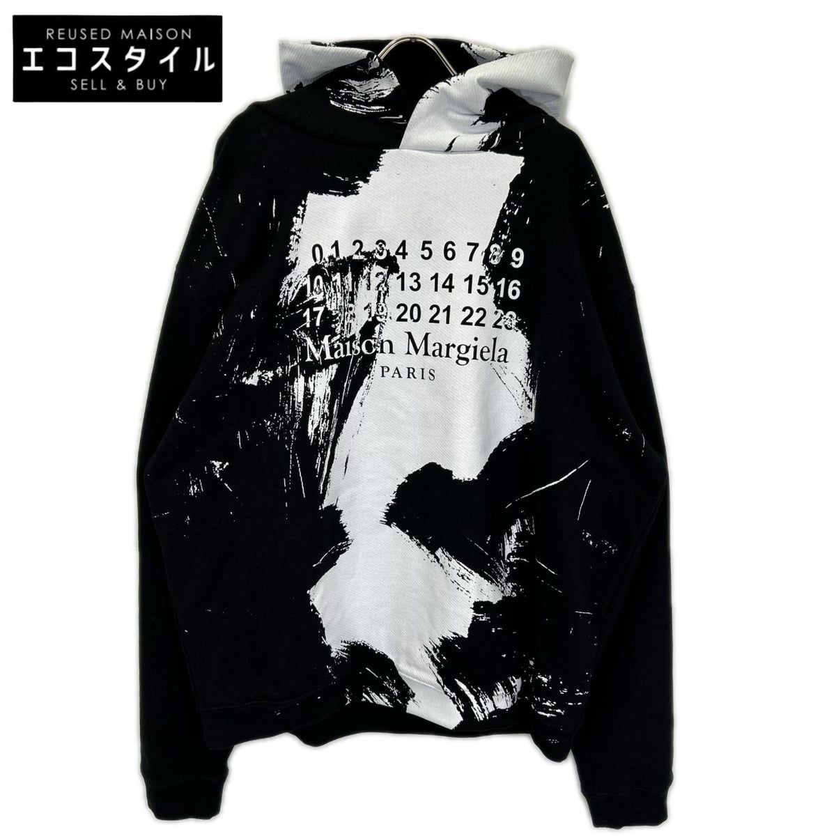 Maison margiela メゾンマルジェラ S50GU0151 20AW ブラック DIAGONAL PAINT EFFECT HOODIE ペンキロゴオーバーサイズプルオーバーパーカー トップス