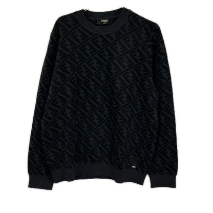 FENDI フェンディ FZX005 ALJX 23AW チャコール ウール ズッカ柄 FF クルーネックニット トップス