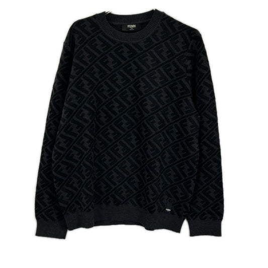 FENDI フェンディ FZX005 ALJX 23AW チャコール ウール ズッカ柄 FF クルーネックニット トップス