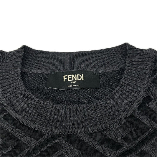FENDI フェンディ FZX005 ALJX 23AW チャコール ウール ズッカ柄 FF クルーネックニット トップス
