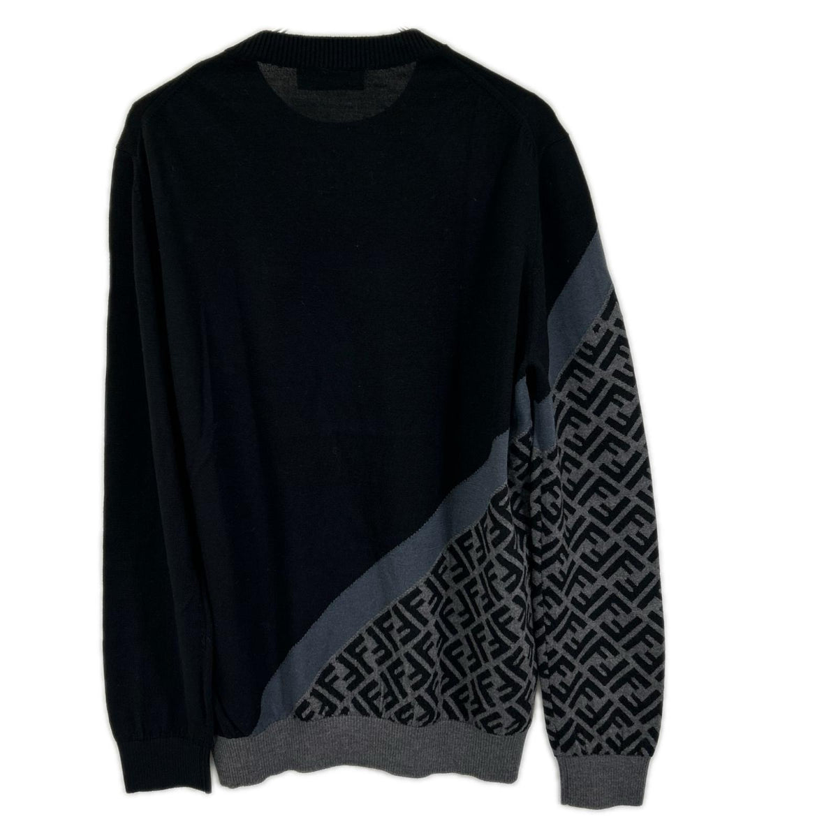FENDI フェンディ FZX091 AQKW 23AW ブラック ウール アシンメトリーズッカ柄 FF クルーネックニット トップス