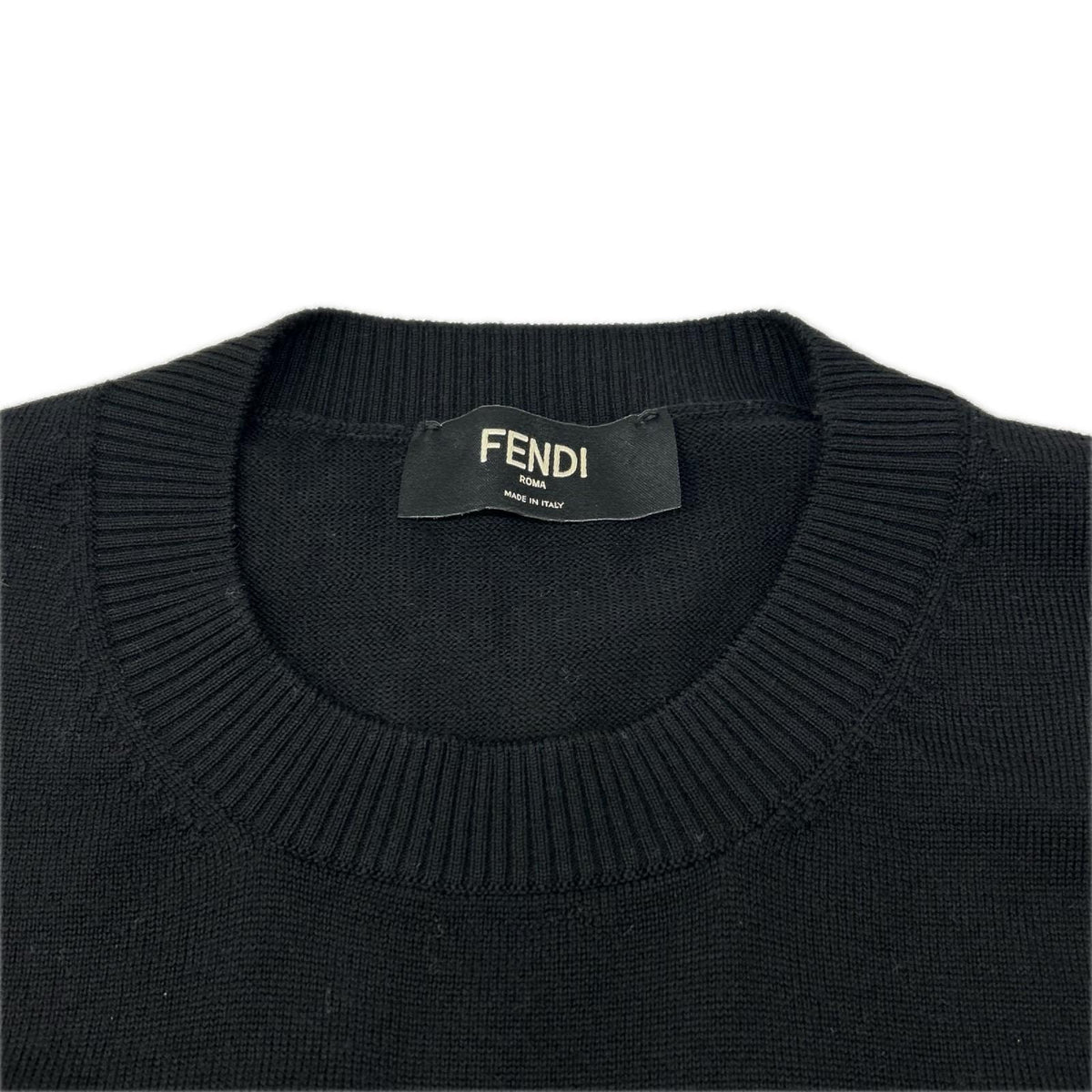 FENDI フェンディ FZX091 AQKW 23AW ブラック ウール アシンメトリーズッカ柄 FF クルーネックニット トップス