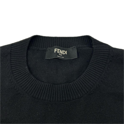 FENDI フェンディ FZX091 AQKW 23AW ブラック ウール アシンメトリーズッカ柄 FF クルーネックニット トップス
