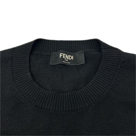 FENDI フェンディ FZX091 AQKW 23AW ブラック ウール アシンメトリーズッカ柄 FF クルーネックニット トップス
