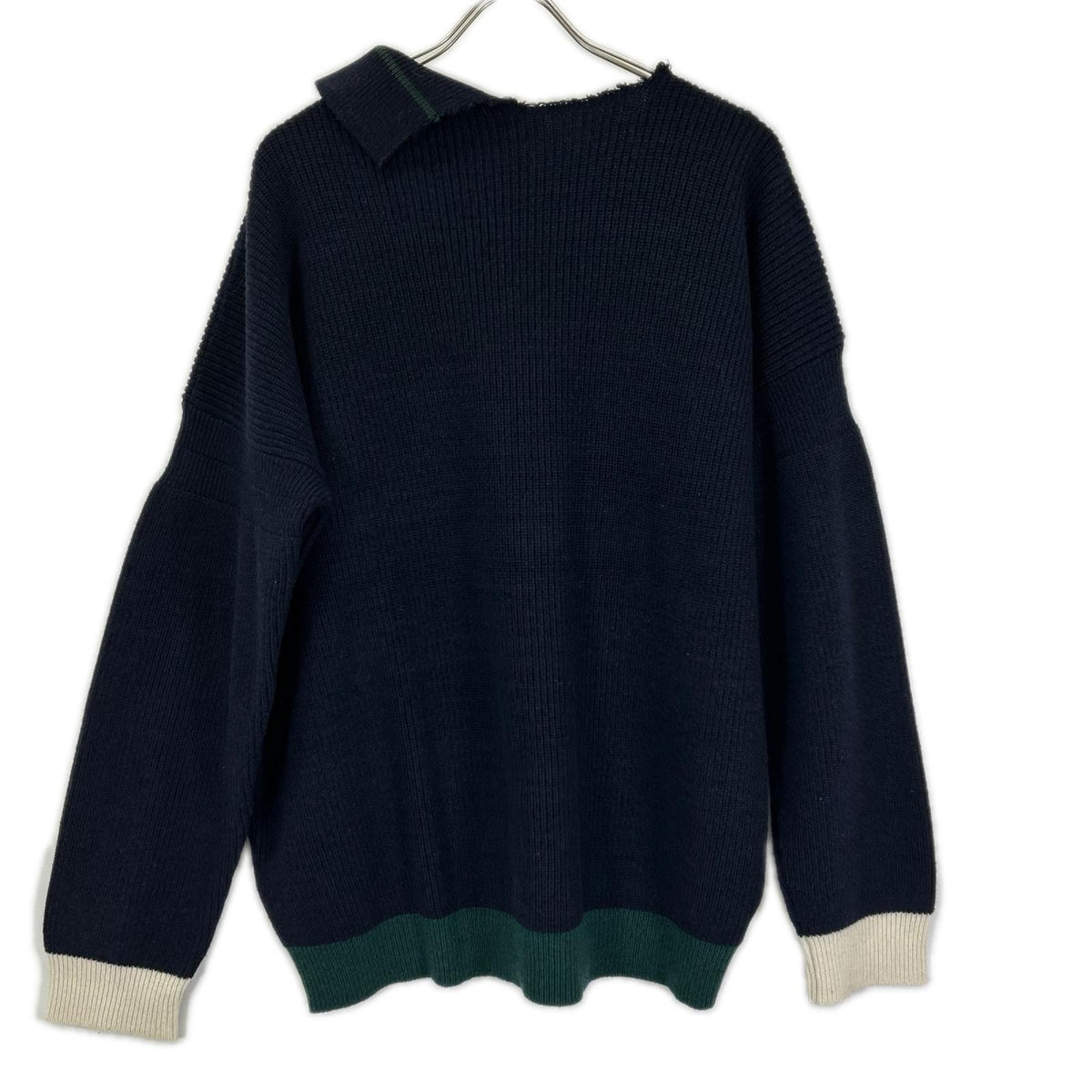 MARNI マルニ GCMG0246Q2 22AW ネイビー ウール ロゴポケット カットオフデザインプルオーバーニット トップス