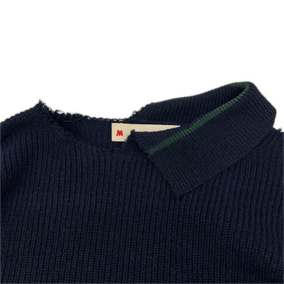 MARNI マルニ GCMG0246Q2 22AW ネイビー ウール ロゴポケット カットオフデザインプルオーバーニット トップス