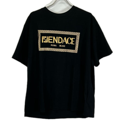 VERSACE ヴェルサーチェ 【×FENDI】1006423 ブラック FENDACE ロゴ刺繍 バックプリント Tシャツ トップス