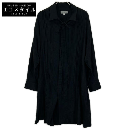Yohji Yamamoto POUR HOMME ヨウジヤマモトプールオム HE-B44-507 22AW ブラック ウール100 プリーツ 比翼ロングシャツ トップス