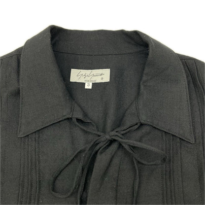 Yohji Yamamoto POUR HOMME ヨウジヤマモトプールオム HE-B44-507 22AW ブラック ウール100 プリーツ 比翼ロングシャツ トップス