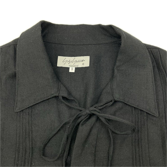 Yohji Yamamoto POUR HOMME ヨウジヤマモトプールオム HE-B44-507 22AW ブラック ウール100 プリーツ 比翼ロングシャツ トップス