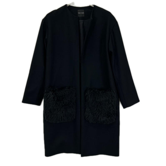 YOKOCHAN YCC-317-069 Black pocket-fur collarless coat coat