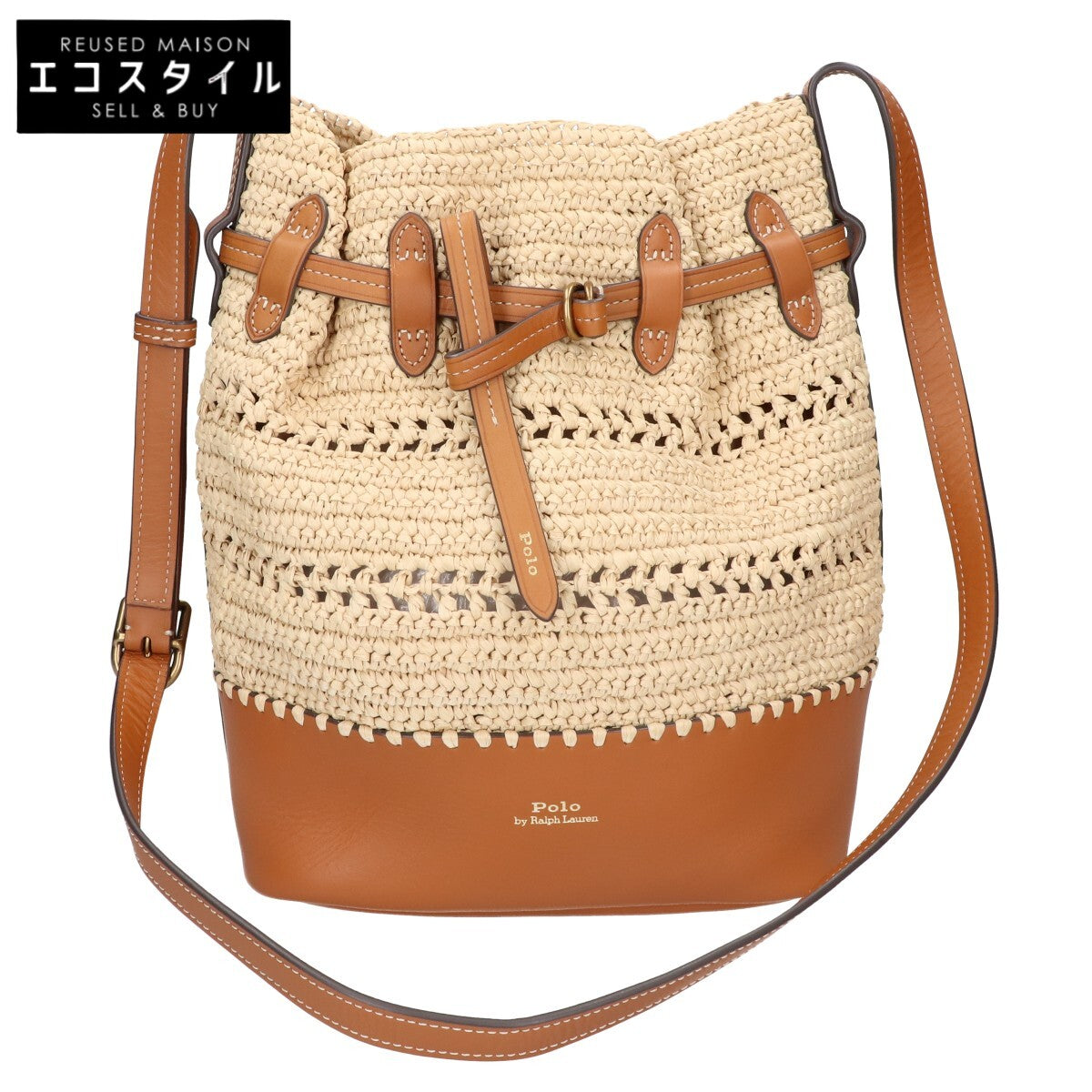 POLObyRalphLauren ポロラルフローレン 【美品】ラフィアｘレザー バケットバッグ/ ショルダーバッグ