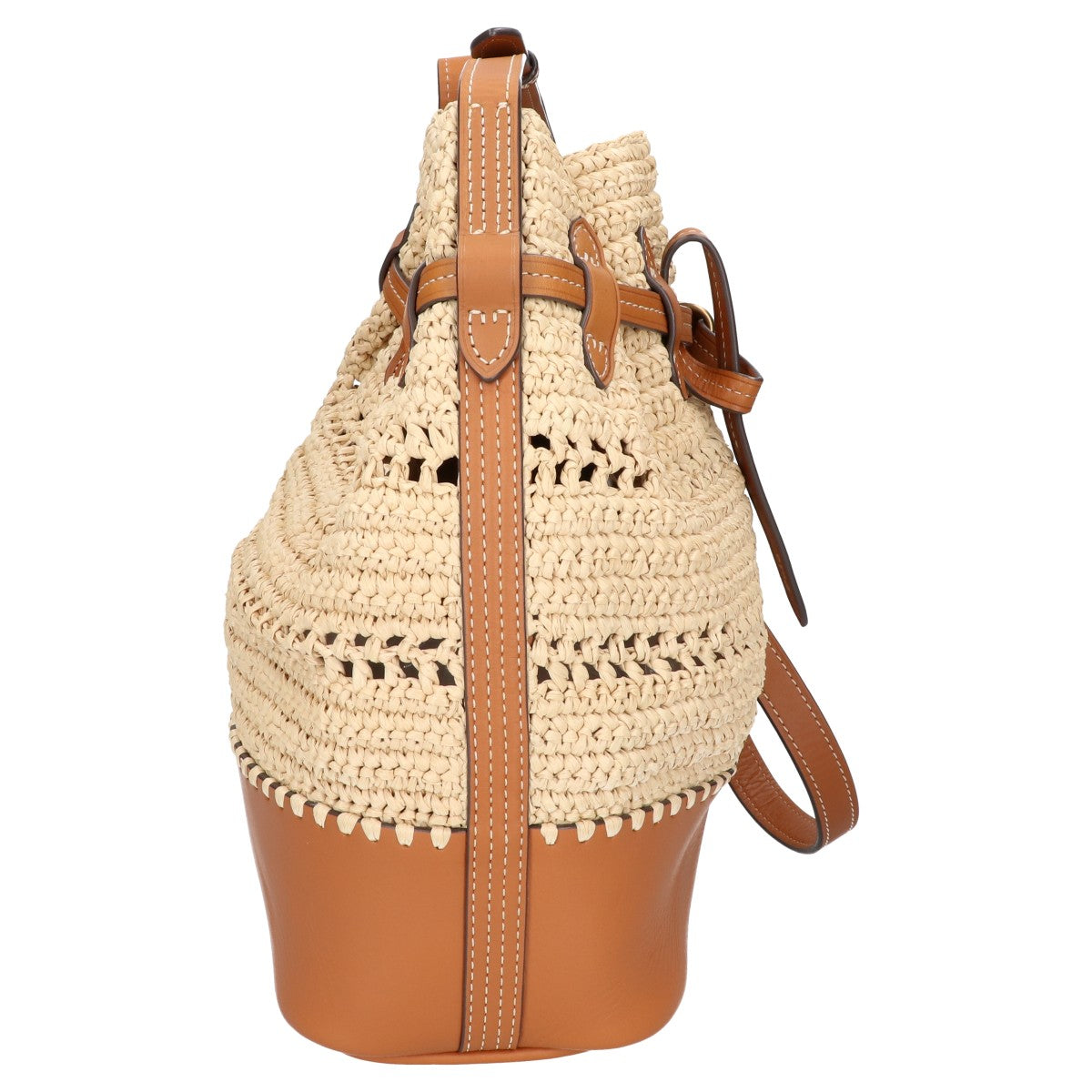 POLObyRalphLauren ポロラルフローレン 【美品】ラフィアｘレザー バケットバッグ/ ショルダーバッグ
