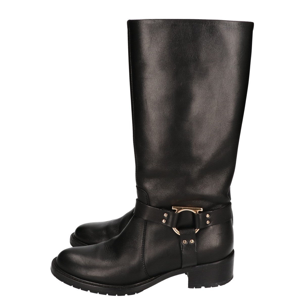 SalvatoreFerragamo サルバトーレフェラガモ 4191830 ガンチーニ金具 チャンキーヒール レザー ロングブーツ シューズ