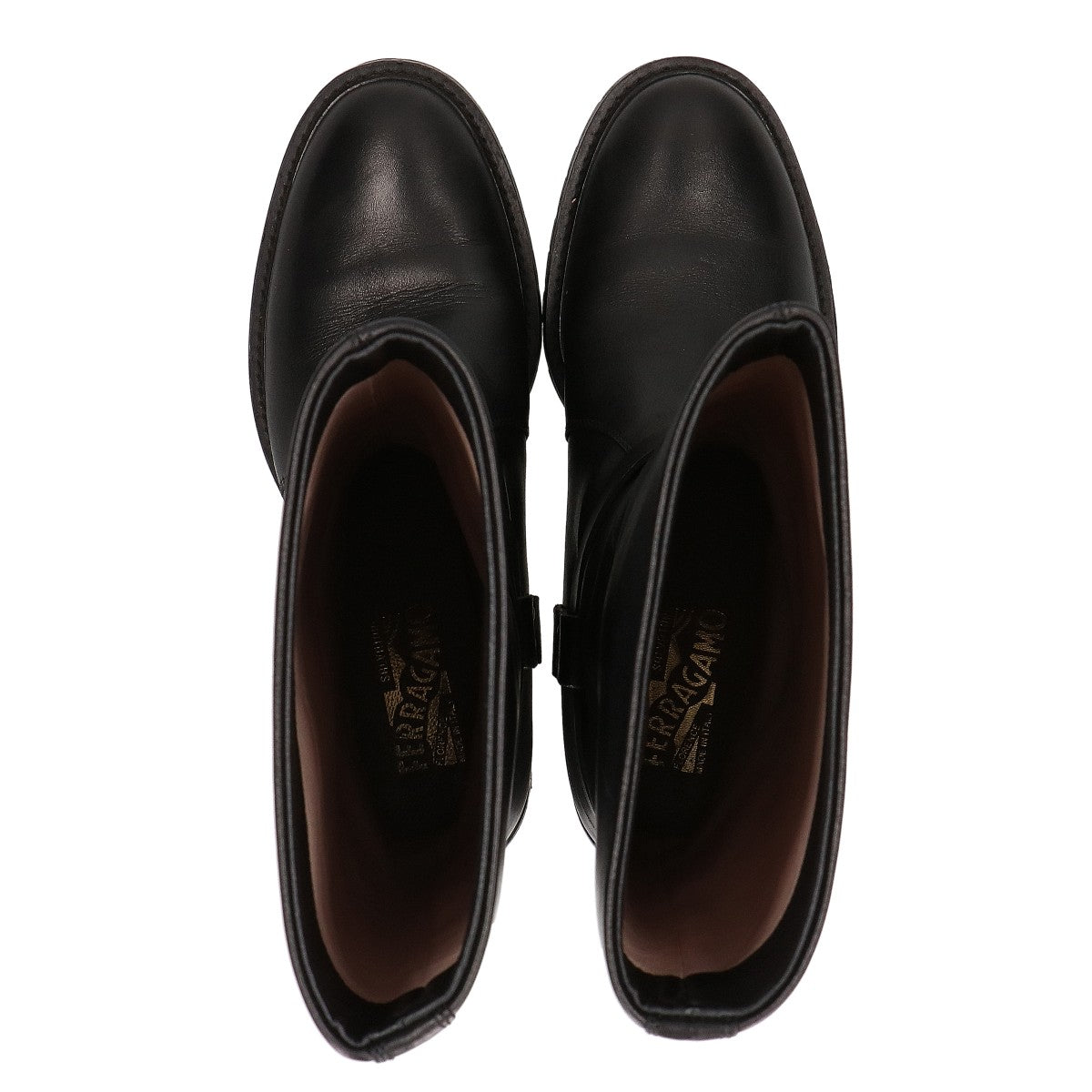 SalvatoreFerragamo サルバトーレフェラガモ 4191830 ガンチーニ金具 チャンキーヒール レザー ロングブーツ シューズ