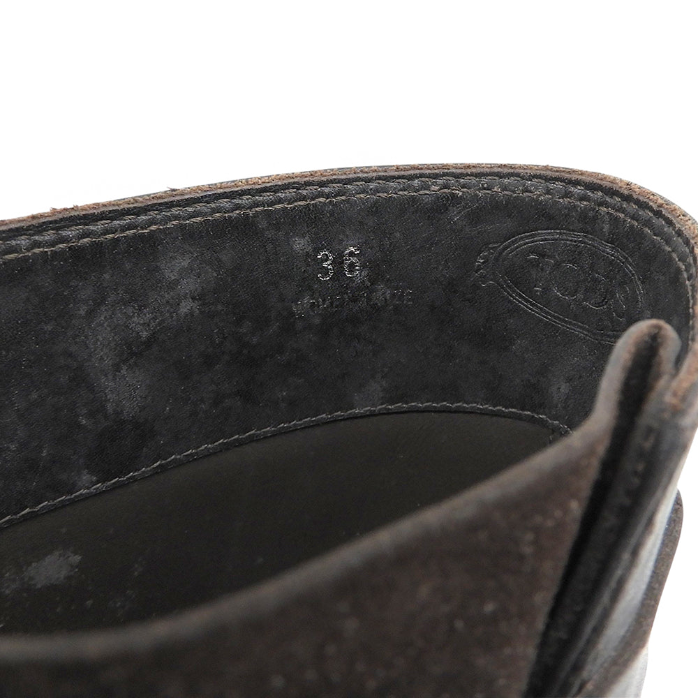 TOD'S トッズ レザー プレーントゥ バックルベルト ロングブーツ シューズ レディース ダークブラウン 36 シューズ
