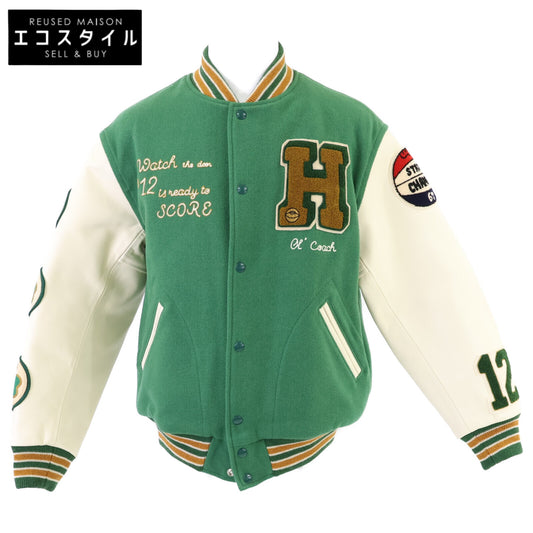 JOE MCCOY ジョーマッコイ 【美品】MJ23121 WOOL VARSITY JACKET/SHAMROCKS タンニン鞣しホースハイド/オイルカットウール バーシティジャケット ジャケット