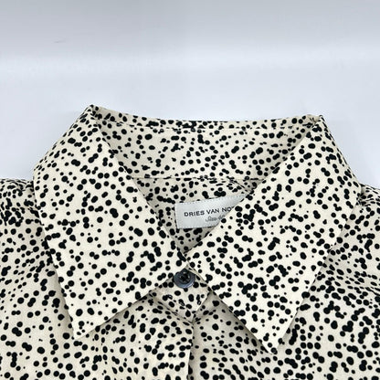 DRIES VAN NOTEN ドリスヴァンノッテン ベージュ×ブラック コットン アニマルドット レギュラーカラー ロングスリーブボタンシャツ トップス