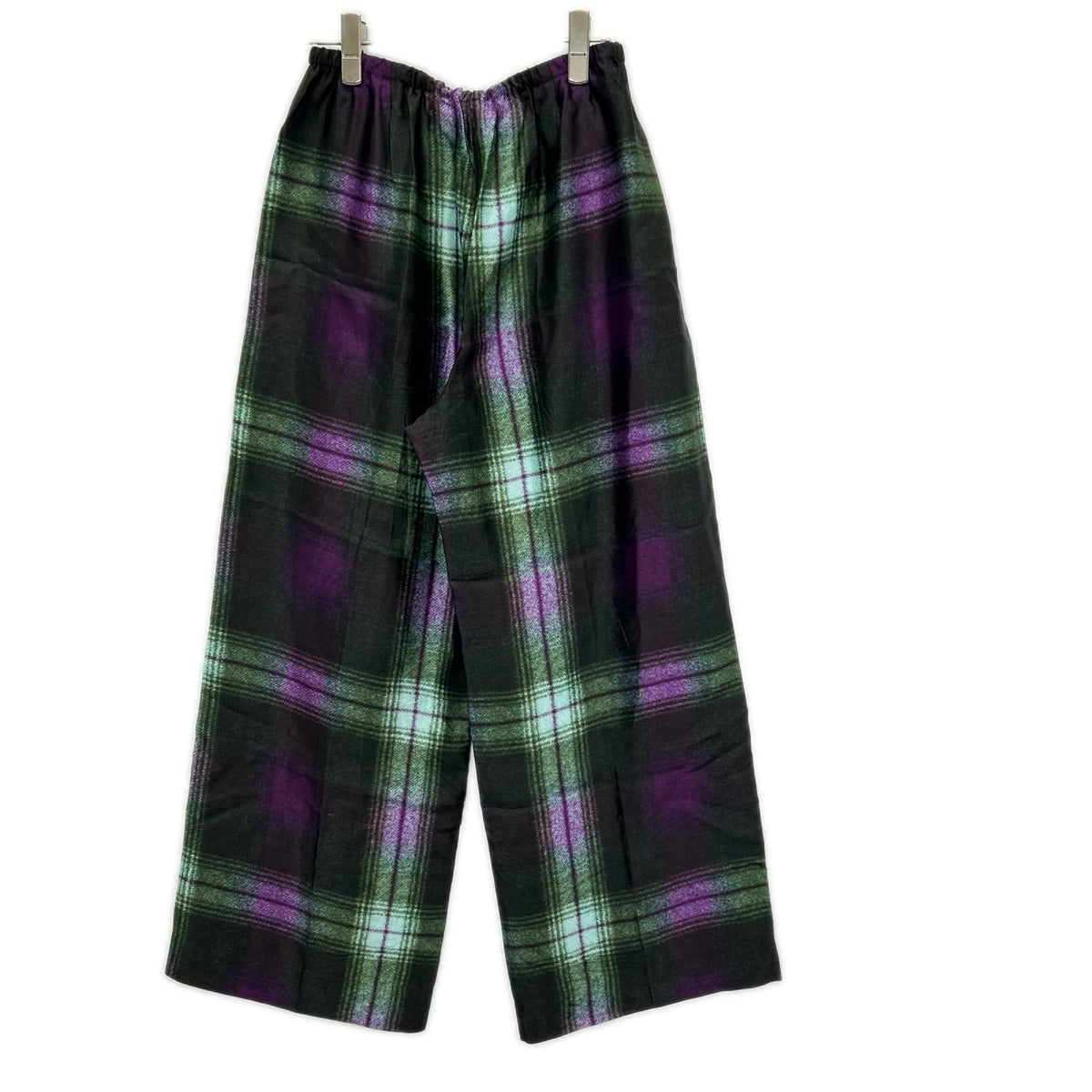 DRIES VAN NOTEN ドリスヴァンノッテン グリーン×パープル ビスコース ドローストリング チェックデザインイージーワイドパンツ ボトムス