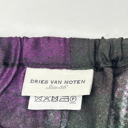 DRIES VAN NOTEN ドリスヴァンノッテン グリーン×パープル ビスコース ドローストリング チェックデザインイージーワイドパンツ ボトムス