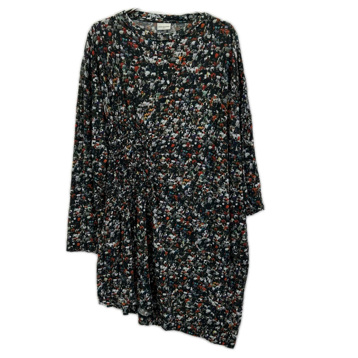 DRIES VAN NOTEN ドリスヴァンノッテン マルチカラー コットン クラウドプリント ロングスリーブ フロントシャーリングカットソーワンピース ワンピース