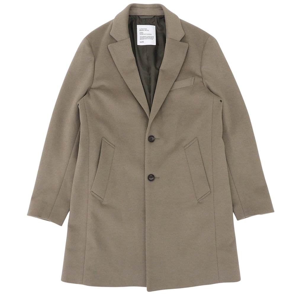 SHIPS シップス ULTRA FINE MERINO WOOL チェスターコート メンズ グレージュ M コート