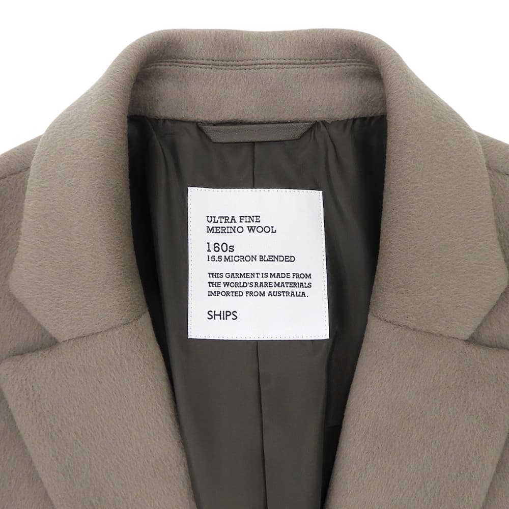 SHIPS シップス ULTRA FINE MERINO WOOL チェスターコート メンズ グレージュ M コート