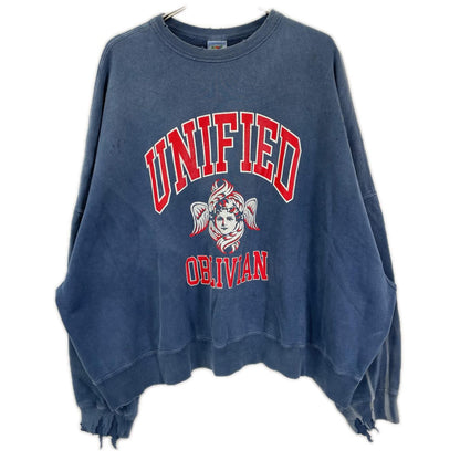 SAINT MICHAEL セントマイケル 24AW SM-YS1-0000-036 ネイビー CREW SWEAT UNIFIED ダメージ/フェード加工 プリントスウェット トップス