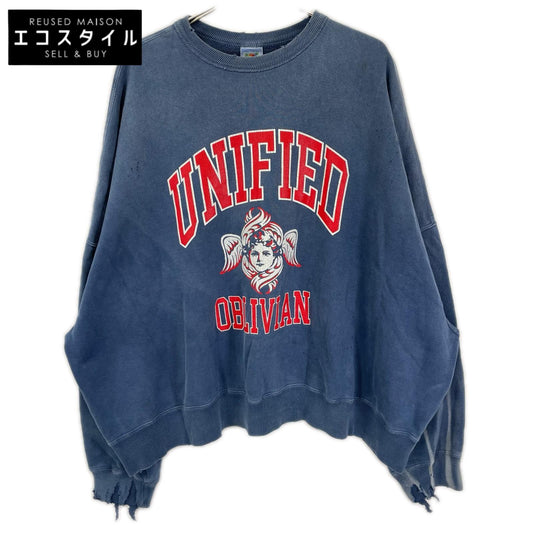SAINT MICHAEL セントマイケル 24AW SM-YS1-0000-036 ネイビー CREW SWEAT UNIFIED ダメージ/フェード加工 プリントスウェット トップス