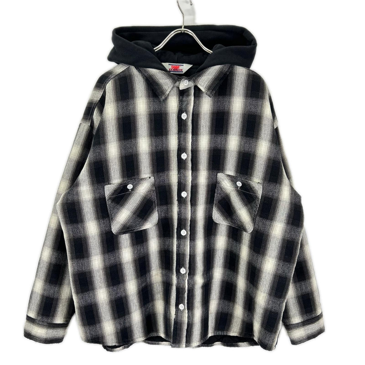 SAINT MICHAEL セントマイケル 23AW SM-A23-0000-046 ブラック×ホワイト SHIRT PARKA/CHECK ヴィンテージ加工 シャツパーカー ジャケット