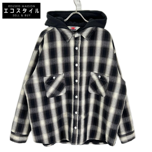 SAINT MICHAEL セントマイケル 23AW SM-A23-0000-046 ブラック×ホワイト SHIRT PARKA/CHECK ヴィンテージ加工 シャツパーカー ジャケット